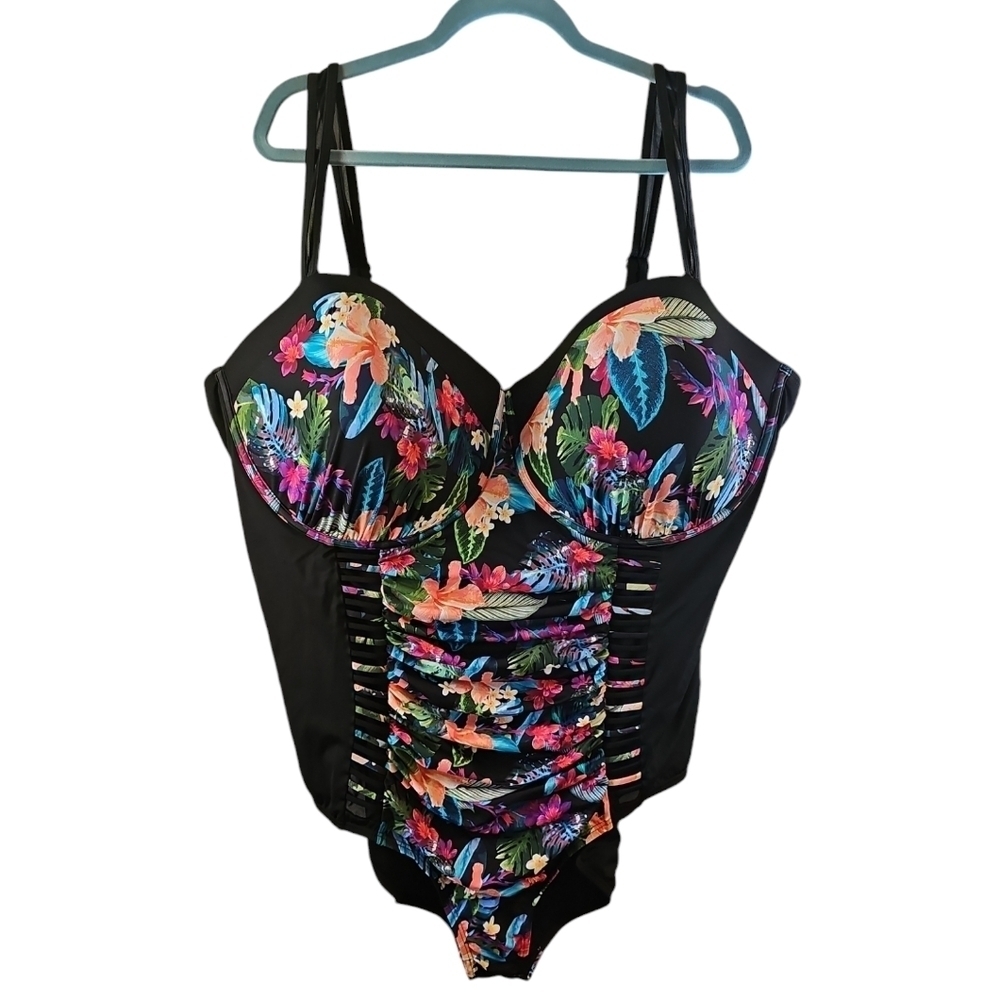 Swimsuits for All sz 34 floral tropical print 5X one piece swimsuit black SW76 - Picture 5 of 12